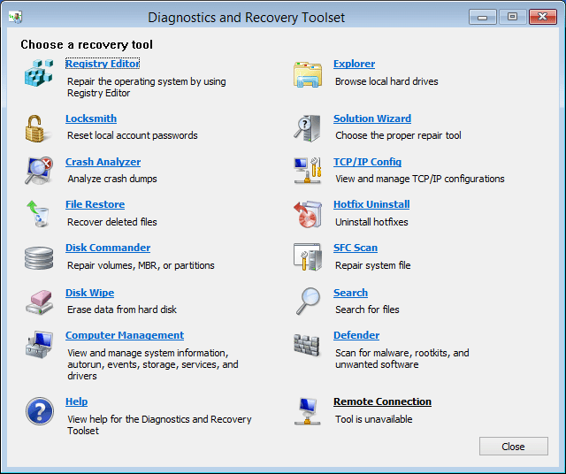 Diagnostics and recovery toolset download pc